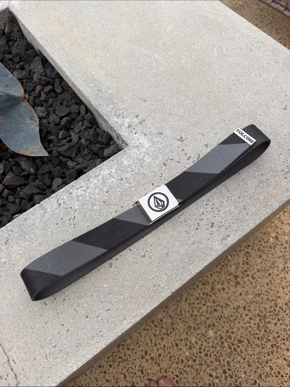 Boys Volcom Black and Gray Diagonal Web Belt with Metal Logo Buckle